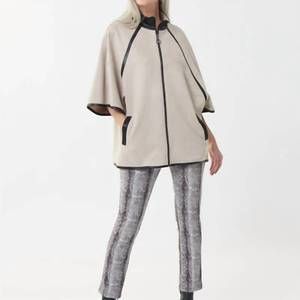 NEW JOSEPH RIBKOFF zip front cape coat in sand/black